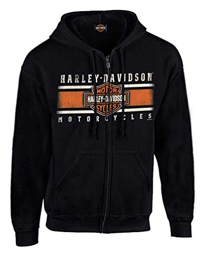 Harley-Davidson Herren Custom Iconic B&S Fleece Full-Zip Hoodie - Solid Black, Schwarz, Large von Wisconsin Harley-Davidson