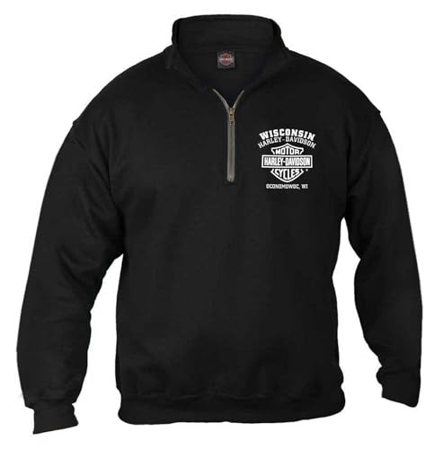 Harley-Davidson Herren Ragged Skull 1/4 Zip Cadet Pullover Sweatshirt - Schwarz, Schwarz, Large von Wisconsin Harley-Davidson