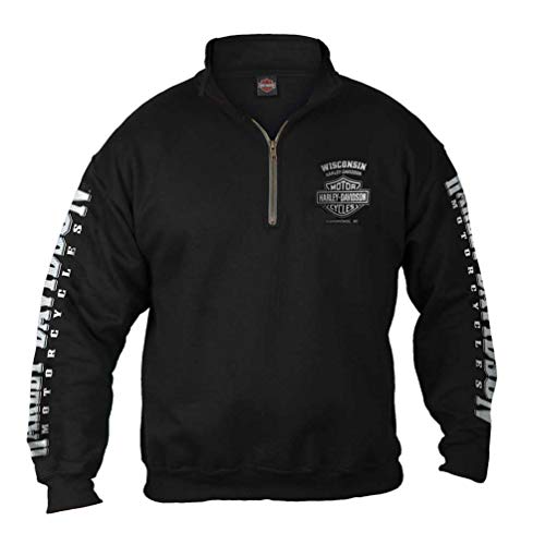 Harley-Davidson Men's Lightning Crest 1/4 Zip Cadet Pullover Sweatshirt, Black von Wisconsin Harley-Davidson