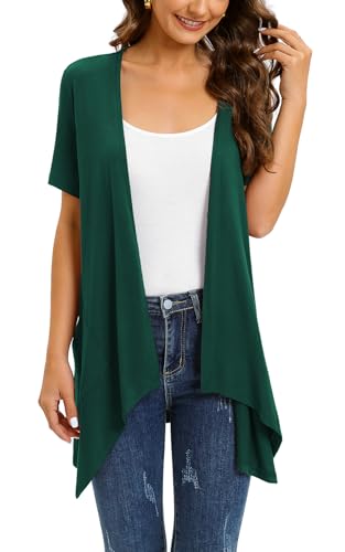 Wiwclo Lightweight Summer Dark Green Cardigan Women Short Sleeve Open Front Cardigans Sweater Jackets with Pockets Casual Work Shrug Top Drape Hem,L Wiwclo Lightweight Summer Dark Green Cardigan Women Short Sleeve Open Front Cardigans Sweater Jackets with Pockets Casual Work Shrug Top Drape Hem,L von Wiwclo