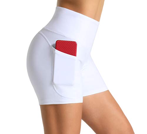 Wjustforu Biker-Shorts für Frauen Hohe Taille Yoga Shorts Damen Workout Laufshorts mit Seitentaschen, Weiss/opulenter Garten, X-Groß von Wjustforu