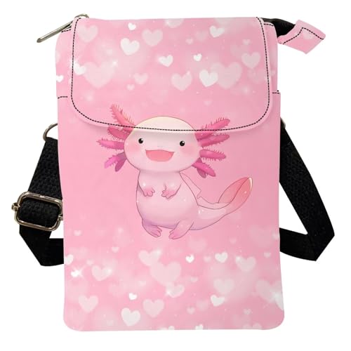 Wideasale Kuriertasche, lässige Umhängetasche für Damen, stilvolle Outdoor-Reise, Reißverschluss, Stofftasche, Handyaufbewahrung, Geldbörse, Axolotl Pink von Woisttop