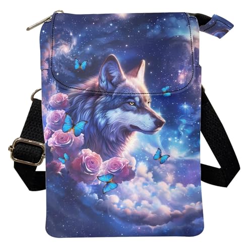 Wideasale Kuriertasche, lässige Umhängetasche für Damen, stilvolle Outdoor-Reise, Reißverschluss, Stofftasche, Handyaufbewahrung, Geldbörse, Wolf Rose von Woisttop