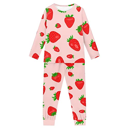 Woisttop 3-16 Jahre Kinder Pyjama Set Bequeme Langarm Winter/Frühling Kleidung Gemütlich Zweiteiliges Pjs Lounge Set, Rote Erdbeere, 9 - 10 Jahre von Woisttop