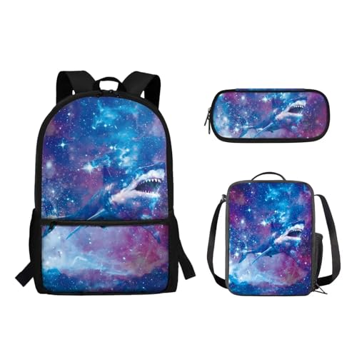 Woisttop 3-teiliger Rucksack für Kinder, elementarer Rucksack, Schultasche mit Lunchbox, Tasche, Federmäppchen-Set, hai von Woisttop