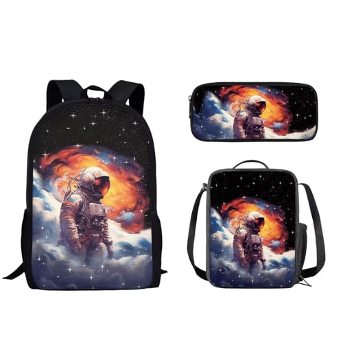 Woisttop Kinder-/Teenager-Rucksack, Büchertasche mit isolierter Lunchtasche, Tragetasche, Federmäppchen, 3-teiliges Tagesrucksack-Set, Astronaut von Woisttop