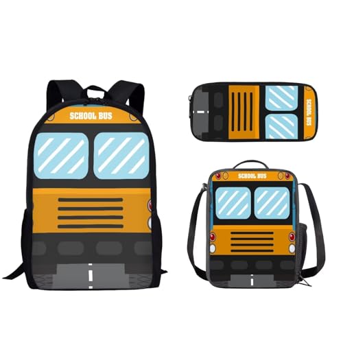 Woisttop Kinder-/Teenager-Rucksack, Büchertasche mit isolierter Lunchtasche, Tragetasche, Federmäppchen, 3-teiliges Tagesrucksack-Set, Schulbus von Woisttop