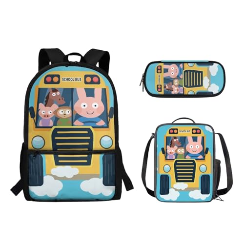 Woisttop Kinder-Schulrucksack mit Lunchbox, Federmäppchen, 3-in-1-Set, Lagerkapazität, Schüler, Büchertaschen, Schultertaschen, Schulbus-Schweine von Woisttop