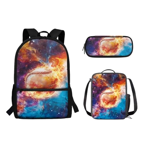 Woisttop Kinder-Schulrucksack mit Lunchbox, Federmäppchen, 3-in-1-Set, Lagerkapazität, Schüler-Büchertaschen, Schultertaschen, baseball von Woisttop