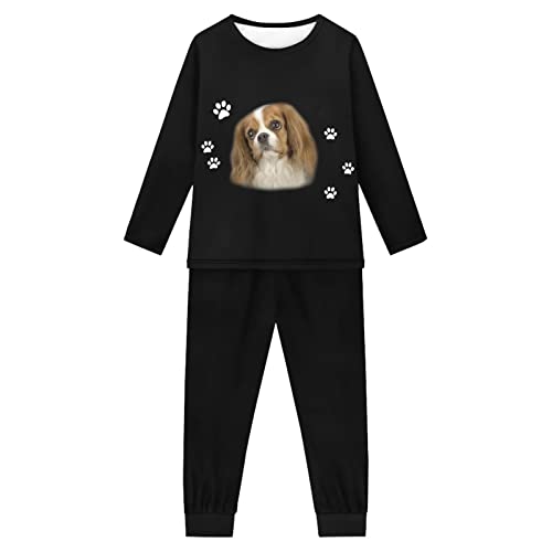 Woisttop Mädchen Pyjama Set Langarm Hund Muster Kinder Pyjama Nachtwäsche 2 Stück Lounge Set Nachtwäsche für 3-16 Jahre, Cavalier King Charles Spaniel, 11-12 Jahre von Woisttop