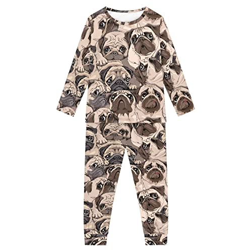 Woisttop Mädchen Pyjama Set Langarm Hund Muster Kinder Pyjama Nachtwäsche 2 Stück Lounge Set Nachtwäsche für 3-16 Jahre, Mops-Aufdruck, 7-8 Jahre von Woisttop