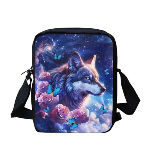 Woisttop Umhängetasche für Damen, Umhängetasche, Geldbörse, Freizeit, Kuriertasche für Reisen, den täglichen Gebrauch, Wolf Rose von Woisttop