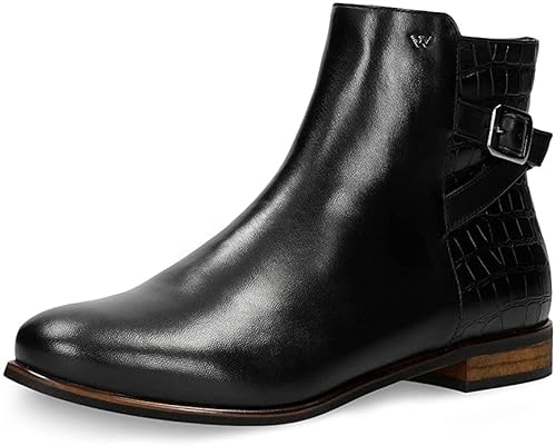 WOJAS Damen Stiefeletten aus geprägtem Glattleder – Damenschuhe Reitstiefel Leder Flach Halbstiefel Herbst Schuh – Schwarz, 55066-51, Gr. 40 von WOJAS