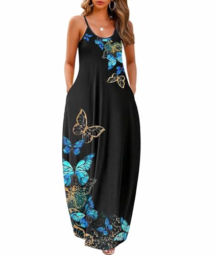 Wolddress Damen-Maxikleid mit Taschen, ärmellos, Übergröße, locker, einfarbig, lang, Kleider Butterfly Schwarz, Mittel Wolddress Damen-Maxikleid mit Taschen, ärmellos, Übergröße, locker, einfarbig, lang, Kleider Butterfly Schwarz, Mittel von Wolddress