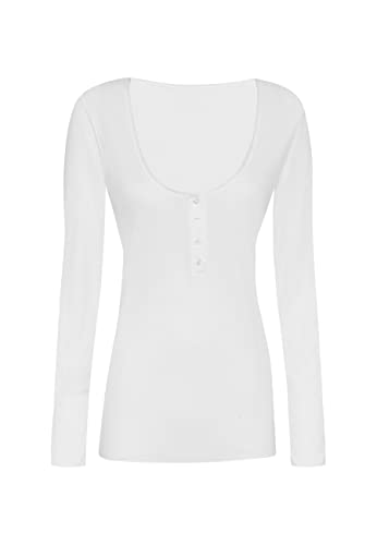 Wolford Damen T-Shirt Langarm Henley Top Long Sleeves,Frauen Basic Tshirt,Rundhalsausschnitt,enganliegend,figurbetont,White,M (Medium) von Wolford