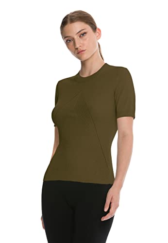 Wolford Strickshirt Cashmere Top Short Sleeves, Frauen Kaschmir-Oberteil,Kurzarm,Rundhals,Earth Green,L (Large) von Wolford