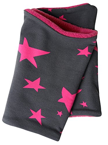 Wollhuhn Mädchen/Kinder/Jungen Warmer Schlupfschal/Halstuch Innen Fleece Gefüttert Viele Motive Winter Übergangszeiten (Sterne Anthrazit/Pink) von Wollhuhn