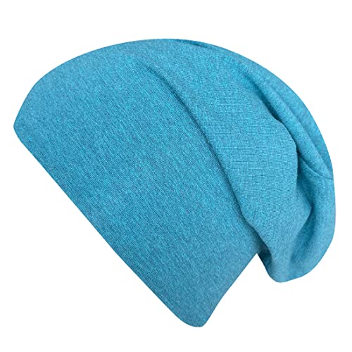 Wollhuhn ÖKO Damen/Herren/Kinder Bequeme Weiche Long Beanie/Mütze/Beanie-Mütze/Kinder-Mütze Jersey Gefüttert Bicolor Übergangszeiten (Öko-Stoffe/Bio) 20220620 (Bicolor Türkis/Anthrazit, M) von Wollhuhn