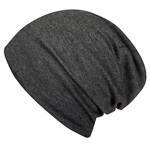 Wollhuhn ÖKO Herren/Damen/Kinder Bequeme Weiche Long Beanie/Mütze/Beanie-Mütze/Kinder-Mütze Jersey Gefüttert Übergangszeiten (Öko-Stoffe/Bio) 20220620 (Einfarbig Dunkelgrau/Anthrazit, L) von Wollhuhn