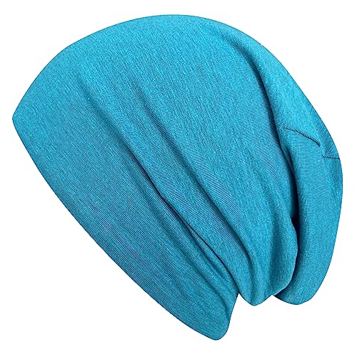 Wollhuhn ÖKO Jungen/Mädchen Bequeme Weiche Long Beanie/Mütze/Beanie-Mütze/Strickmütze/Kindermütze Jersey Gefüttert Übergangszeiten (Öko-Stoffe/Bio) 20220620 (Bicolor Petrol/Schwarz, L) von Wollhuhn