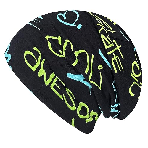 Wollhuhn ÖKO Jungen/Mädchen Bequeme Long Beanie/Mütze/Beanie-Mütze/Strickmütze/Kindermütze Jersey Gefüttert Übergangszeiten (Öko-Stoffe/Bio) 20220620 (COOL Music schwarz/blau/grün, XS) von Wollhuhn