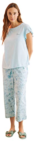 Women'secret Damen Capri Schlafanzug aus 100% Baumwolle, Bedruckt, Blau Pyjamaset, grün, XS von Women'secret