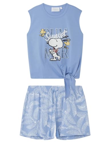 Women'secret Damen Kurzer Schlafanzug, 100% Baumwolle, Snoopy, Pyjamaset, Blau (Azul Medio), XL von Women'secret