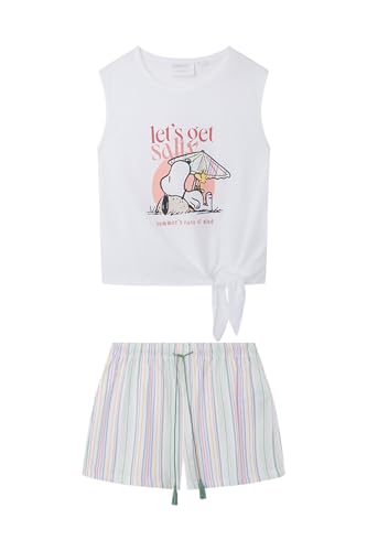 Women'secret Damen Kurzer Schlafanzug, 100% Baumwolle, Snoopy, Weiß Pyjamaset, Elfenbein, XL von Women'secret