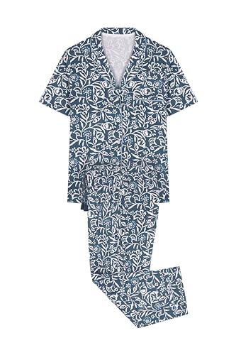 Women'secret Damen Pyjama aus 100% Baumwolle, Capri-Motiv, Blumenmuster Pyjamaset, Bedruckt blau, 42 von Women'secret