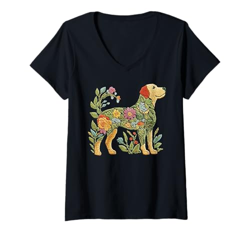 Damen Labrador Blume Lustige Hund Silhouette Floral Damen Herren T-Shirt mit V-Ausschnitt Damen Labrador Blume Lustige Hund Silhouette Floral Damen Herren T-Shirt mit V-Ausschnitt von Womens Labrador Dog Floral Mom Mothers Day