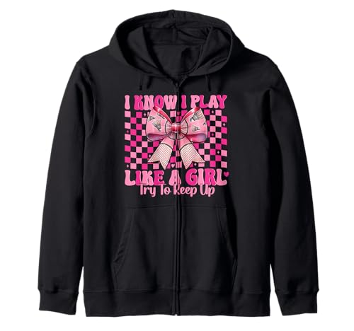 Badminton Girl Mom Coquette Bow Ich weiß, ich spiele wie ein Mädchen Kapuzenjacke Badminton Girl Mom Coquette Bow Ich weiß, ich spiele wie ein Mädchen Kapuzenjacke von Womens Pink Coquette Bow Badminton Player Gifts