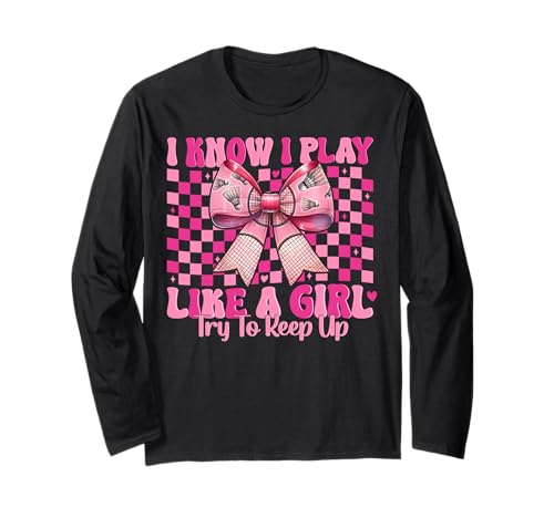 Badminton Girl Mom Coquette Bow Ich weiß, ich spiele wie ein Mädchen Langarmshirt Badminton Girl Mom Coquette Bow Ich weiß, ich spiele wie ein Mädchen Langarmshirt von Womens Pink Coquette Bow Badminton Player Gifts