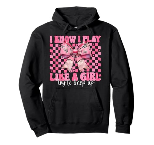 Badminton Girl Mom Coquette Bow Ich weiß, ich spiele wie ein Mädchen Pullover Hoodie Badminton Girl Mom Coquette Bow Ich weiß, ich spiele wie ein Mädchen Pullover Hoodie von Womens Pink Coquette Bow Badminton Player Gifts