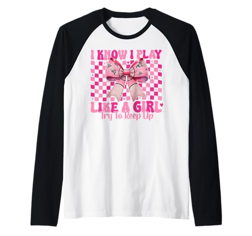 Badminton Girl Mom Coquette Bow Ich weiß, ich spiele wie ein Mädchen Raglan Badminton Girl Mom Coquette Bow Ich weiß, ich spiele wie ein Mädchen Raglan von Womens Pink Coquette Bow Badminton Player Gifts
