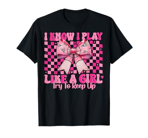 Badminton Girl Mom Coquette Bow Ich weiß, ich spiele wie ein Mädchen T-Shirt Badminton Girl Mom Coquette Bow Ich weiß, ich spiele wie ein Mädchen T-Shirt von Womens Pink Coquette Bow Badminton Player Gifts