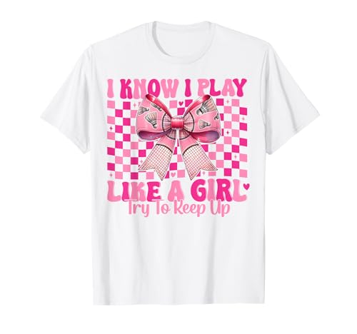 Badminton Girl Mom Coquette Bow Ich weiß, ich spiele wie ein Mädchen T-Shirt Badminton Girl Mom Coquette Bow Ich weiß, ich spiele wie ein Mädchen T-Shirt von Womens Pink Coquette Bow Badminton Player Gifts