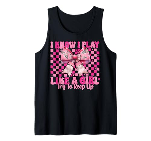 Badminton Girl Mom Coquette Bow Ich weiß, ich spiele wie ein Mädchen Tank Top Badminton Girl Mom Coquette Bow Ich weiß, ich spiele wie ein Mädchen Tank Top von Womens Pink Coquette Bow Badminton Player Gifts