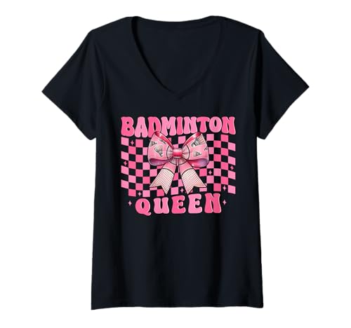Damen Kokettenbogen für Mädchen, Mutter, Muttertag, Badminton-Queen T-Shirt mit V-Ausschnitt Damen Kokettenbogen für Mädchen, Mutter, Muttertag, Badminton-Queen T-Shirt mit V-Ausschnitt von Womens Pink Coquette Bow Badminton Player Gifts