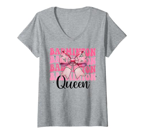 Damen Kokettenbogen für Mädchen, Mutter, Muttertag, Badminton-Queen T-Shirt mit V-Ausschnitt Damen Kokettenbogen für Mädchen, Mutter, Muttertag, Badminton-Queen T-Shirt mit V-Ausschnitt von Womens Pink Coquette Bow Badminton Player Gifts