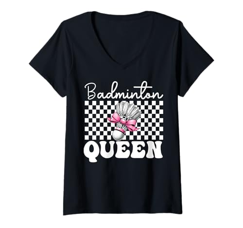 Damen Kokettenbogen für Mädchen, Mutter, Muttertag, Badminton-Queen T-Shirt mit V-Ausschnitt Damen Kokettenbogen für Mädchen, Mutter, Muttertag, Badminton-Queen T-Shirt mit V-Ausschnitt von Womens Pink Coquette Bow Badminton Player Gifts