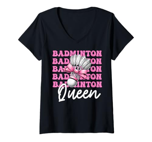 Damen Kokettenbogen für Mädchen, Mutter, Muttertag, Badminton-Queen T-Shirt mit V-Ausschnitt Damen Kokettenbogen für Mädchen, Mutter, Muttertag, Badminton-Queen T-Shirt mit V-Ausschnitt von Womens Pink Coquette Bow Badminton Player Gifts