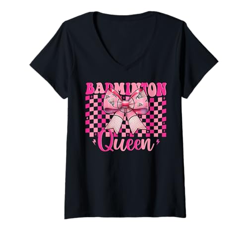 Damen Kokettenbogen für Mädchen, Mutter, Muttertag, Badminton-Queen T-Shirt mit V-Ausschnitt Damen Kokettenbogen für Mädchen, Mutter, Muttertag, Badminton-Queen T-Shirt mit V-Ausschnitt von Womens Pink Coquette Bow Badminton Player Gifts