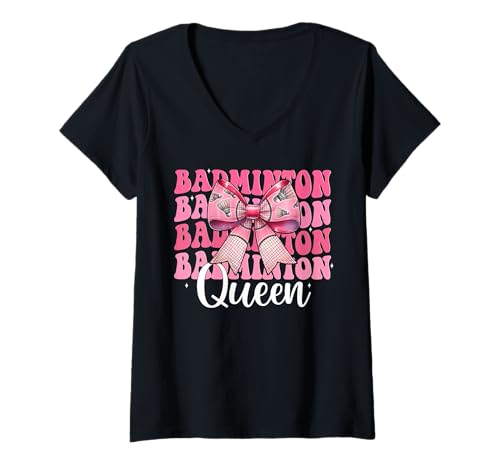 Damen Kokettenbogen für Mädchen, Mutter, Muttertag, Badminton-Queen T-Shirt mit V-Ausschnitt Damen Kokettenbogen für Mädchen, Mutter, Muttertag, Badminton-Queen T-Shirt mit V-Ausschnitt von Womens Pink Coquette Bow Badminton Player Gifts