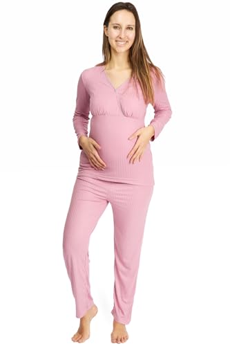 Womum Stillpyjama Damen Lang, Weichheit und Pflege für Mama, Umstandspyjama, Schwangerschaft Pyjama, Leichter und kühler Pyjama, ideal für Frühling und Sommer (M, Rosa) von Womum