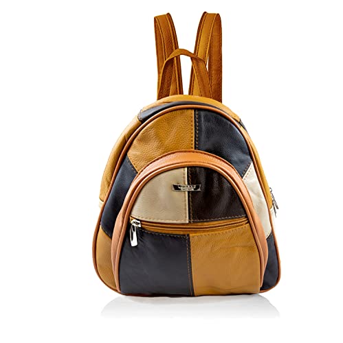 Woodland Leathers Damenmode Rucksäcke kleine schwarze Rucksäcke für Frauen mit Anti-Diebstahl-Reißverschluss und Handtaschengriff, 2-in-1 Sling Rucksack, Patchwork, Small-Medium von Woodland Leathers