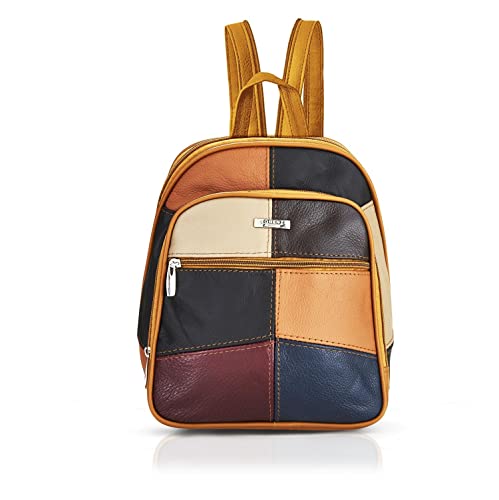 Woodland Leathers Damenmode Rucksäcke kleine schwarze Rucksäcke für Frauen mit Anti-Diebstahl-Reißverschluss und Handtaschengriff, 2-in-1 Sling Rucksack, Patchwork 2, Small-Medium von Woodland Leathers