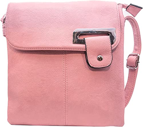 Woodland Leathers Damen Crossbody Schulter Messenger Bag Mehrere Slip und Reißverschluss Taschen Handtasche mit Aufbewahrungstasche, rose, 27x26.5 CM von Woodland Leathers