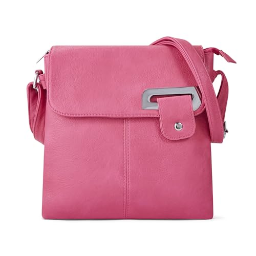 Woodland Leathers Damen Crossbody Schulter Messenger Bag Mehrere Slip und Reißverschluss Taschen Handtasche mit Aufbewahrungstasche, rose pink, 27x26.5 CM von Woodland Leathers