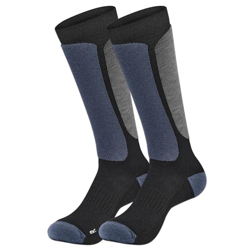 Wool Rockers Merino-Skisocken, 71% Merinowolle, für Damen & Herren, warme Wintersocken, weich und atmungsaktiv, 35-38, 1er Pack, schwarz/blau von Wool Rockers