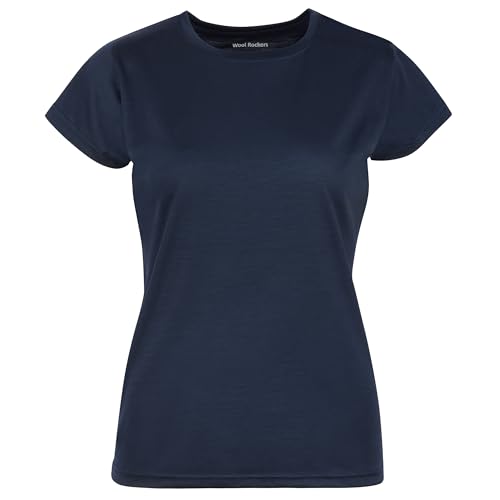 Wool Rockers Merino T-Shirt Slim Fit für Damen, schmaler Rundhalsausschnitt, zum Wandern, Made in EU (L, dunkelblau) von Wool Rockers